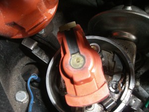 distributor pointing to the number 1 cylinder while adjusting valve clearance