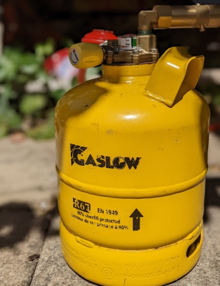 gaslow refillable gas cylinder with 80% cut off marking.